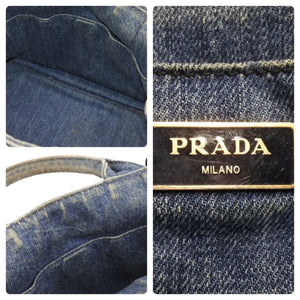 PRADA プラダ CANAPA カナパ 20AW 2WAYバッグ デニムハンドバッグ トートバッグ トライアングルロゴ ブルー ゴールド 中古 44745