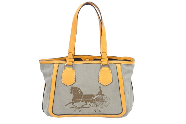 CELINE セリーヌ 馬車柄 トートバッグ ベージュ オレンジ ヴィンテージ キャンバス ロゴ カバン 鞄 中古 45240