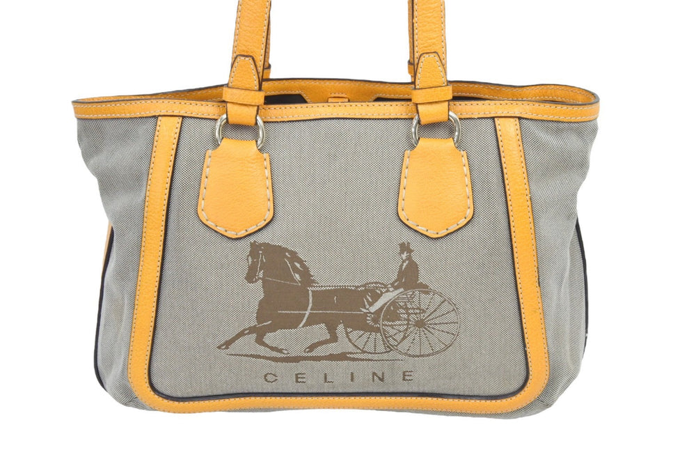 CELINE セリーヌ 馬車柄 トートバッグ ベージュ オレンジ ヴィンテージ キャンバス ロゴ カバン 鞄 中古 45240