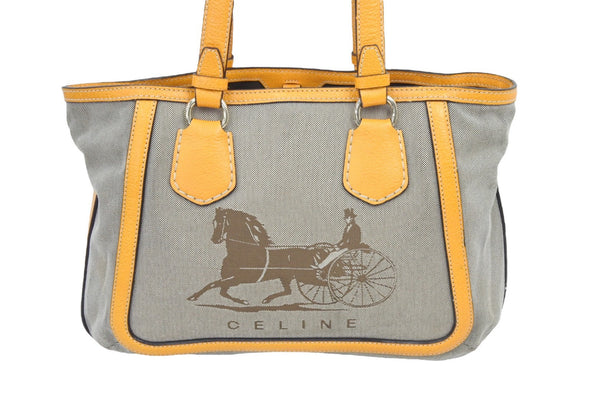 CELINE セリーヌ 馬車柄 トートバッグ ベージュ オレンジ ヴィンテージ キャンバス ロゴ カバン 鞄 中古 45240