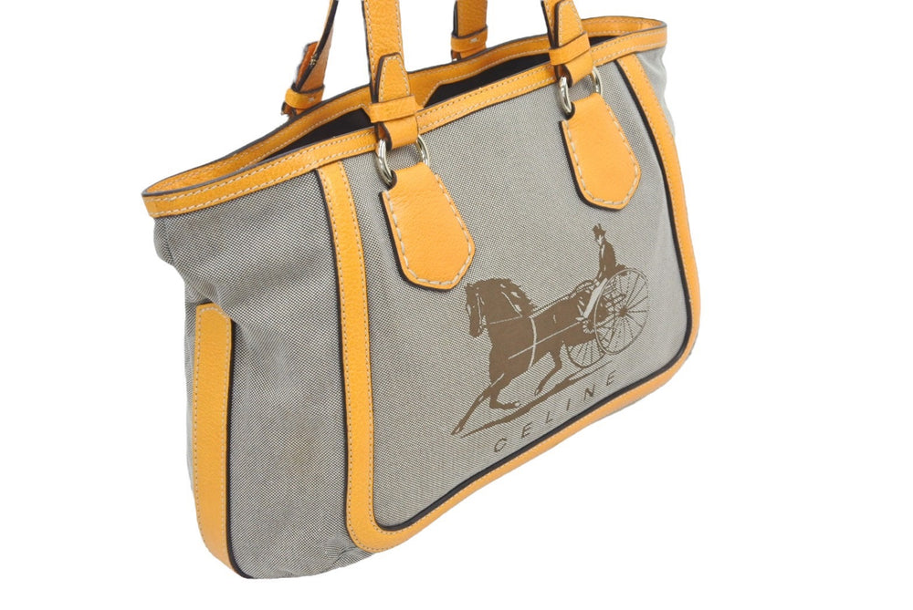 CELINE セリーヌ 馬車柄 トートバッグ ベージュ オレンジ ヴィンテージ キャンバス ロゴ カバン 鞄 中古 45240