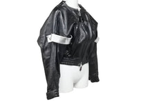 画像をギャラリービューアに読み込む, LOUISVUITTON ルイヴィトン クロップド レザー ジャケット ブラック シルバー モノグラム FGLJ80JNN サイズ34 美品 中古 45348