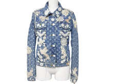 画像をギャラリービューアに読み込む, LOUIS VUITTON ルイヴィトン 36 総柄モノグラム ボタン装飾 デニムジャケット RW071W WKVB02CF7 インディゴ 美品 中古 45350