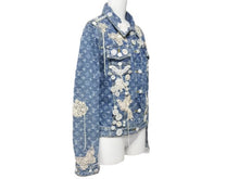 画像をギャラリービューアに読み込む, LOUIS VUITTON ルイヴィトン 36 総柄モノグラム ボタン装飾 デニムジャケット RW071W WKVB02CF7 インディゴ 美品 中古 45350