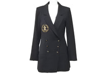 画像をギャラリービューアに読み込む, CHANEL シャネル ココマーク テーラードジャケット P07495V05526 97P ウール シルク ブラック ゴールド サイズ40 美品 中古 45374