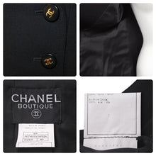 画像をギャラリービューアに読み込む, CHANEL シャネル ココマーク テーラードジャケット P07495V05526 97P ウール シルク ブラック ゴールド サイズ40 美品 中古 45374
