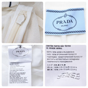 極美品 PRADA プラダ クレープ デ シン ワンピース P3B06 ホワイト プリーツ ロゴ シーム入り トップス サイズ36 美品 45411 正規品