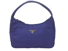 画像をギャラリービューアに読み込む, PRADA プラダ ホーボー ヴィンテージ ハンドバッグ ミニ ナイロン 三角ロゴ MV515 ブルー シルバー レディース 美品 中古 45562