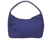 画像をギャラリービューアに読み込む, PRADA プラダ ホーボー ヴィンテージ ハンドバッグ ミニ ナイロン 三角ロゴ MV515 ブルー シルバー レディース 美品 中古 45562