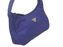 画像をギャラリービューアに読み込む, PRADA プラダ ホーボー ヴィンテージ ハンドバッグ ミニ ナイロン 三角ロゴ MV515 ブルー シルバー レディース 美品 中古 45562