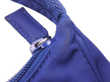 画像をギャラリービューアに読み込む, PRADA プラダ ホーボー ヴィンテージ ハンドバッグ ミニ ナイロン 三角ロゴ MV515 ブルー シルバー レディース 美品 中古 45562