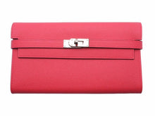 Load image into Gallery viewer, 未使用 HERMES エルメス ケリーウォレット ヴォーエプソン A刻印 ピンク系 シルバー金具 長財布 箱付き 中古 45609