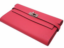 Load image into Gallery viewer, 未使用 HERMES エルメス ケリーウォレット ヴォーエプソン A刻印 ピンク系 シルバー金具 長財布 箱付き 中古 45609