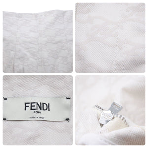 FENDI フェンディ 21SS ショートパンツ ホワイト デニム カリグラフィー タック入り サイズ40 FLP635 AGUE 良好 中古 45663