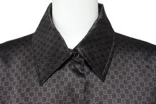 画像をギャラリービューアに読み込む, GUCCI グッチ 長袖シャツ シルクシャツ 総柄トップス ブラウン ベージュ シルク イタリア製 サイズ44 美品 中古 45727