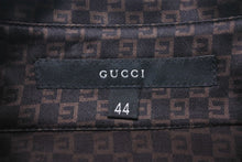 画像をギャラリービューアに読み込む, GUCCI グッチ 長袖シャツ シルクシャツ 総柄トップス ブラウン ベージュ シルク イタリア製 サイズ44 美品 中古 45727