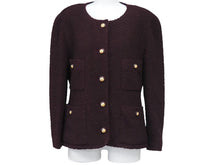 画像をギャラリービューアに読み込む, CHANEL シャネル ツイードノーカラージャケット ボルドーゴールド ココマークボタン 表記なし 美品 中古 45939
