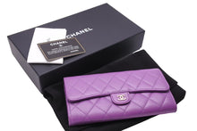 画像をギャラリービューアに読み込む, 極美品 CHANEL シャネル ロングフラップ ウォレット マトラッセ 長財布 ココマーク 31番台 カーフスキン パープル 中古 46023