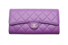 画像をギャラリービューアに読み込む, 極美品 CHANEL シャネル ロングフラップ ウォレット マトラッセ 長財布 ココマーク 31番台 カーフスキン パープル 中古 46023
