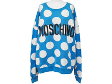 Load image into Gallery viewer, MOSCHINO モスキーノ 水玉 ドット ブルー ホワイト トレーナー ブラック ロゴ トップス スウェット 中古 46196