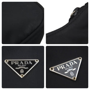 PRADA プラダ MV515 ホーボー ハンドバッグ ミニバッグ 三角ロゴ金具 プレート ナイロン ブラック レディース 美品 中古 46252