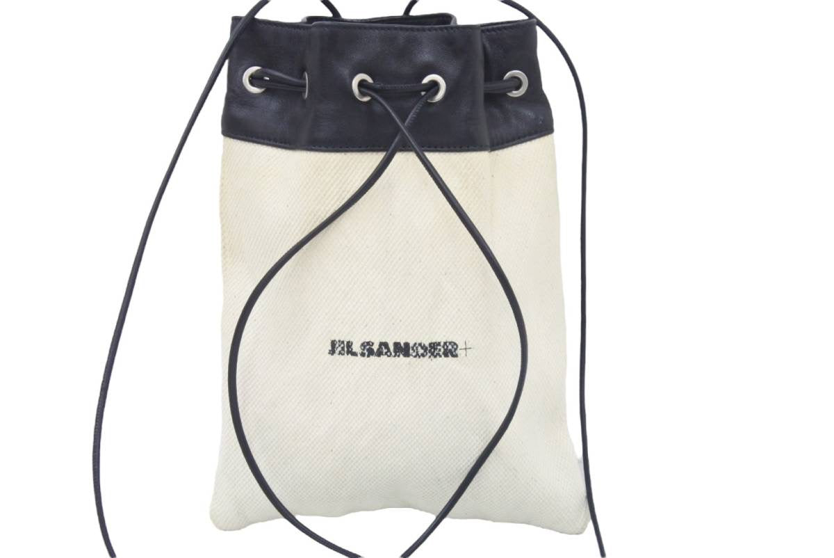 JIL SANDER ジルサンダー ドローストリングクロスボディバッグ 巾着 アイボリー ブラック キャンバス レザー 良品 中古 46467 –  Casanova Vintage