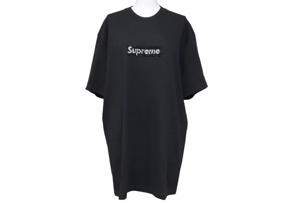 现货黒 M supreme swarovski box logo tee Tシャツ/カットソー(半袖/袖なし)