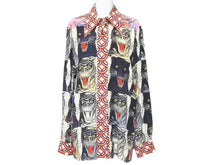 画像をギャラリービューアに読み込む, GUCCI グッチ Tiger タイガー Flower フラワー 長袖シャツ 総柄 トップス イタリア製 シルク マルチカラー 42 美品 中古 46640