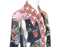 画像をギャラリービューアに読み込む, GUCCI グッチ Tiger タイガー Flower フラワー 長袖シャツ 総柄 トップス イタリア製 シルク マルチカラー 42 美品 中古 46640
