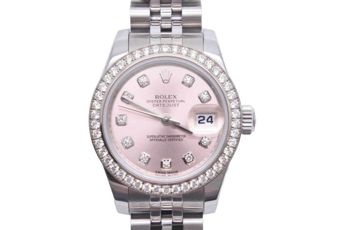 ロレックス レディース デイトジャスト ピンク文字盤 ダイヤベゼル ランダム ROLEX 179384G SS×WG 美品 中古 46711 –  Casanova Vintage