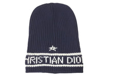 画像をギャラリービューアに読み込む, ChristianDior クリスチャンディオール ロゴ ニット帽 帽子 31NOE714IXGH ウール カシミヤ ネイビー ホワイト 美品 中古 46953