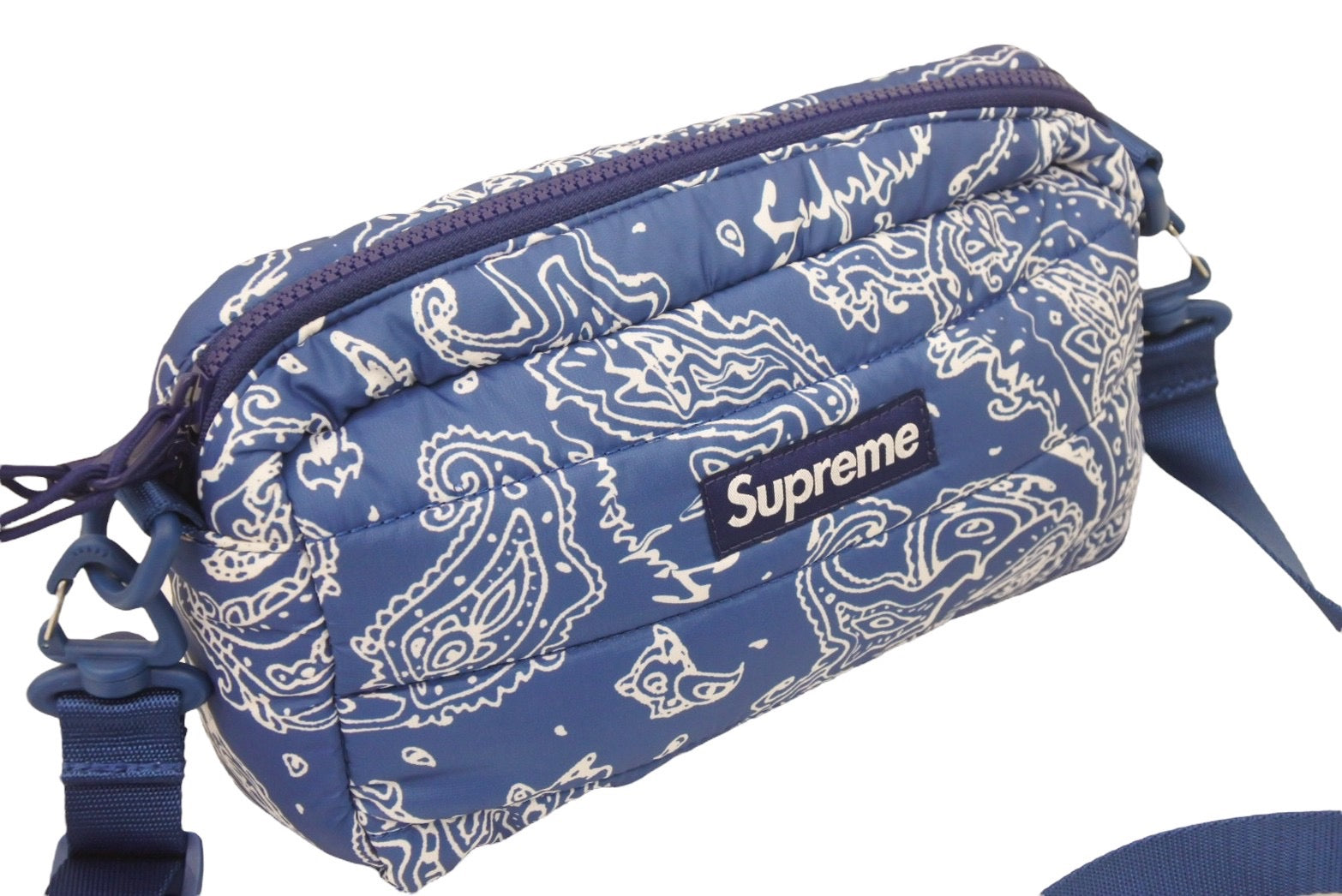 極美品 Supreme Puffer Side Bag Blue Paisley シュプリーム パファー サイド バッグ ブルーペイズリー 2022AW 2022FW  47005