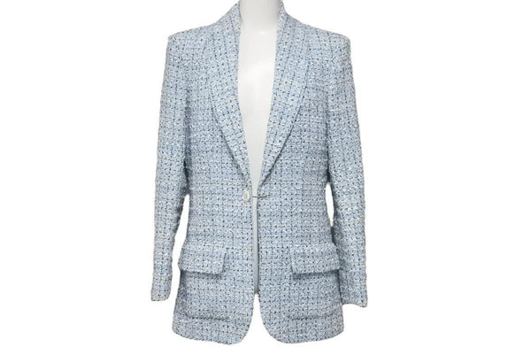 Like new CHANEL LA PAUSA Fantasy Tweed Jacket Runway P60346V45916 Light Blue Size 34 Used 47133