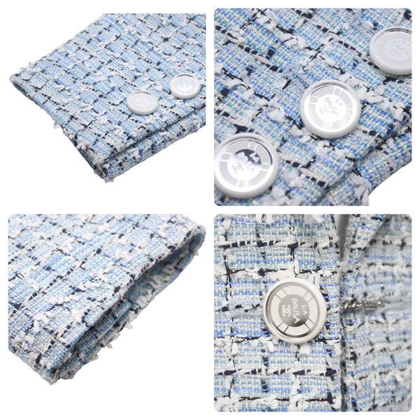 Like new CHANEL LA PAUSA Fantasy Tweed Jacket Runway P60346V45916 Light Blue Size 34 Used 47133