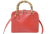 画像をギャラリービューアに読み込む, GUCCI グッチ バンブー 2WAYバッグ ショルダーバッグ ハンドバッグ 000 1274 0290 レザー レッド ゴールド金具 良品 中古 47447