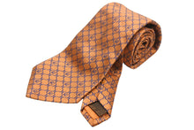 画像をギャラリービューアに読み込む, LOEWE ロエベ ドット ロゴ総柄 ネクタイ オレンジ系 ブルーライン ITALY イタリア SILK USED オールド 中古 47470