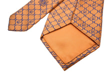 画像をギャラリービューアに読み込む, LOEWE ロエベ ドット ロゴ総柄 ネクタイ オレンジ系 ブルーライン ITALY イタリア SILK USED オールド 中古 47470