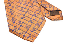 画像をギャラリービューアに読み込む, LOEWE ロエベ ドット ロゴ総柄 ネクタイ オレンジ系 ブルーライン ITALY イタリア SILK USED オールド 中古 47470