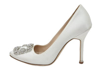 Load image into Gallery viewer, Manolo Blahnik マノロ ブラニク HANGISIFLAT_CLC 36.5 LCRM 白 ホワイト スワロフスキー 中古 47577
