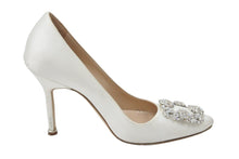 Load image into Gallery viewer, Manolo Blahnik マノロ ブラニク HANGISIFLAT_CLC 36.5 LCRM 白 ホワイト スワロフスキー 中古 47577