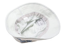 画像をギャラリービューアに読み込む, CHANEL シャネル スポーツライン ココマーク カメリア バケットハット ポリエステル ホワイト ブルー グレー M 美品 中古 47851