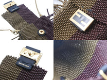 画像をギャラリービューアに読み込む, FENDI フェンディ ポーチ AirPodsケースチェーンポーチ ビーズ ブラウン グリーン ゴールド金具 美品 中古 48053