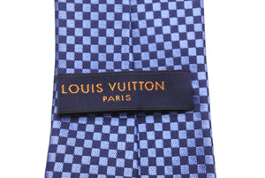 LOUIS VUITTON ルイ・ヴィトン クラヴァット マイクロダミエ 8CM シルク 100％ マリーヌ ブルー ネイビー MR0198 中古 48287