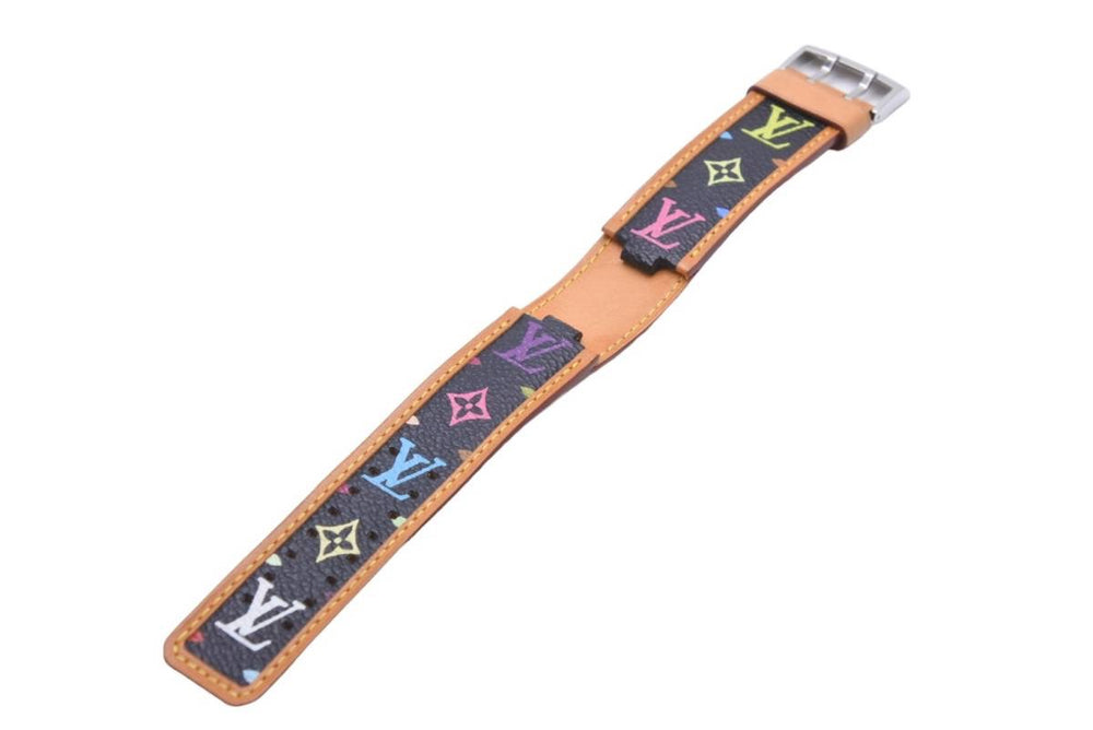 極美品 LOUIS VUITTON ルイ ヴィトン 腕時計 替えベルト タンブール マルチカラー ジュニュインレザー Q1211 ブラック 中古 48301