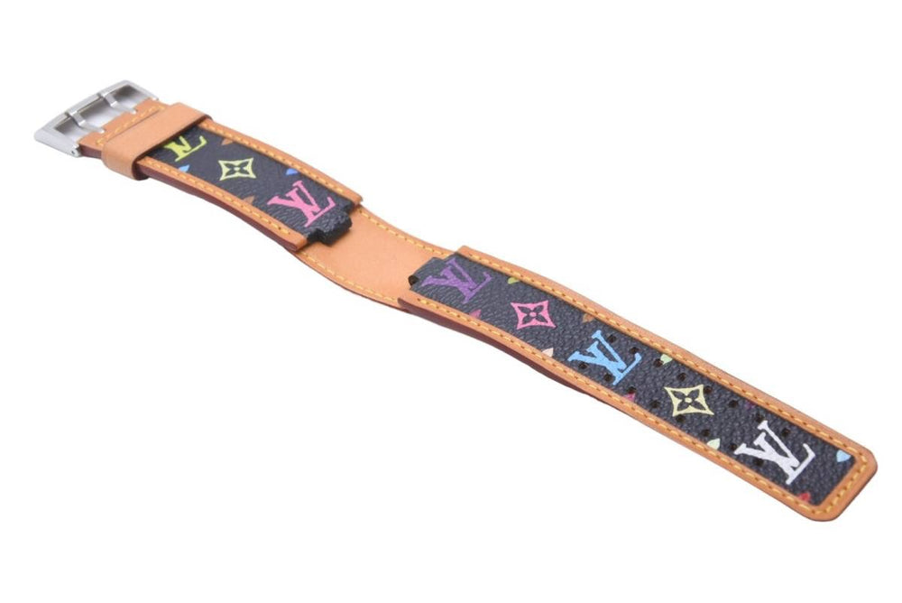 極美品 LOUIS VUITTON ルイ ヴィトン 腕時計 替えベルト タンブール マルチカラー ジュニュインレザー Q1211 ブラック 中古 48301