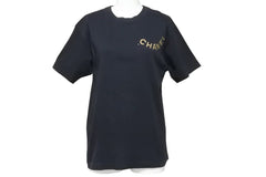 CHANEL Short Sleeve T-shirt Brand Logo 16SS Cotton Black Gold 35/137 M Good Condition Used 48513