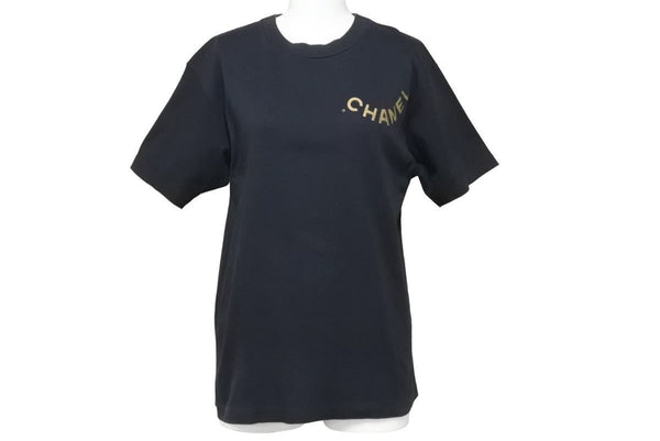 CHANEL Short Sleeve T-shirt Brand Logo 16SS Cotton Black Gold 35/137 M Good Condition Used 48513