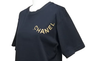 CHANEL Short Sleeve T-shirt Brand Logo 16SS Cotton Black Gold 35/137 M Good Condition Used 48513