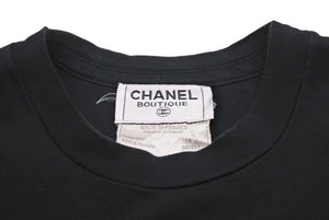 CHANEL Short Sleeve T-shirt Brand Logo 16SS Cotton Black Gold 35/137 M Good Condition Used 48513