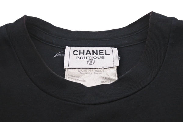 CHANEL Short Sleeve T-shirt Brand Logo 16SS Cotton Black Gold 35/137 M Good Condition Used 48513